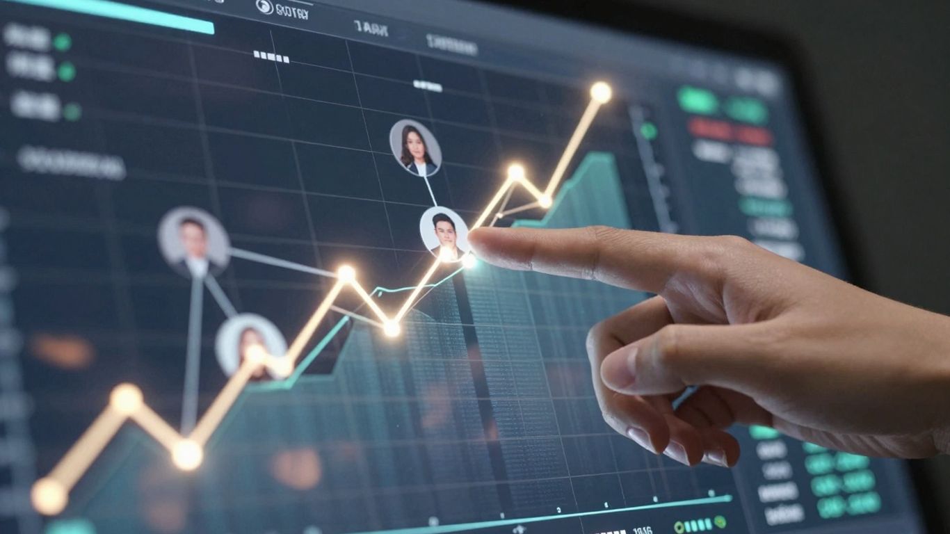 Sales intelligence platform interface with growth indicators.