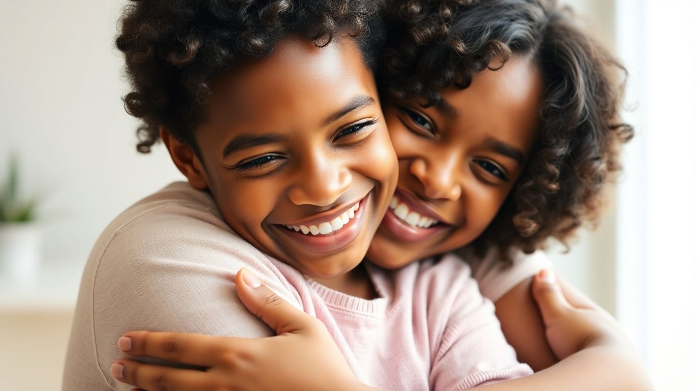 Stolze Eltern umarmen ihre lächelnde Tochter.