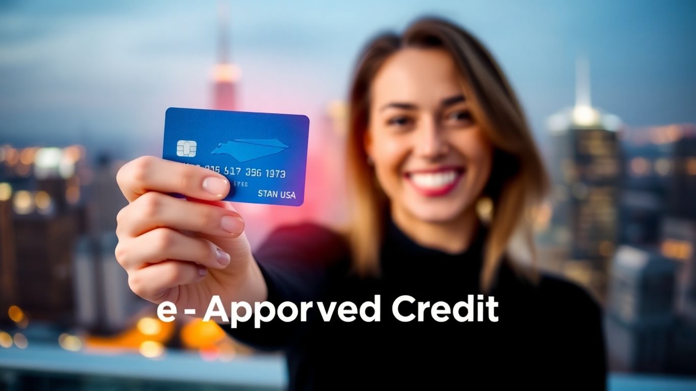 Persona feliz con tarjeta de crédito y ciudad.