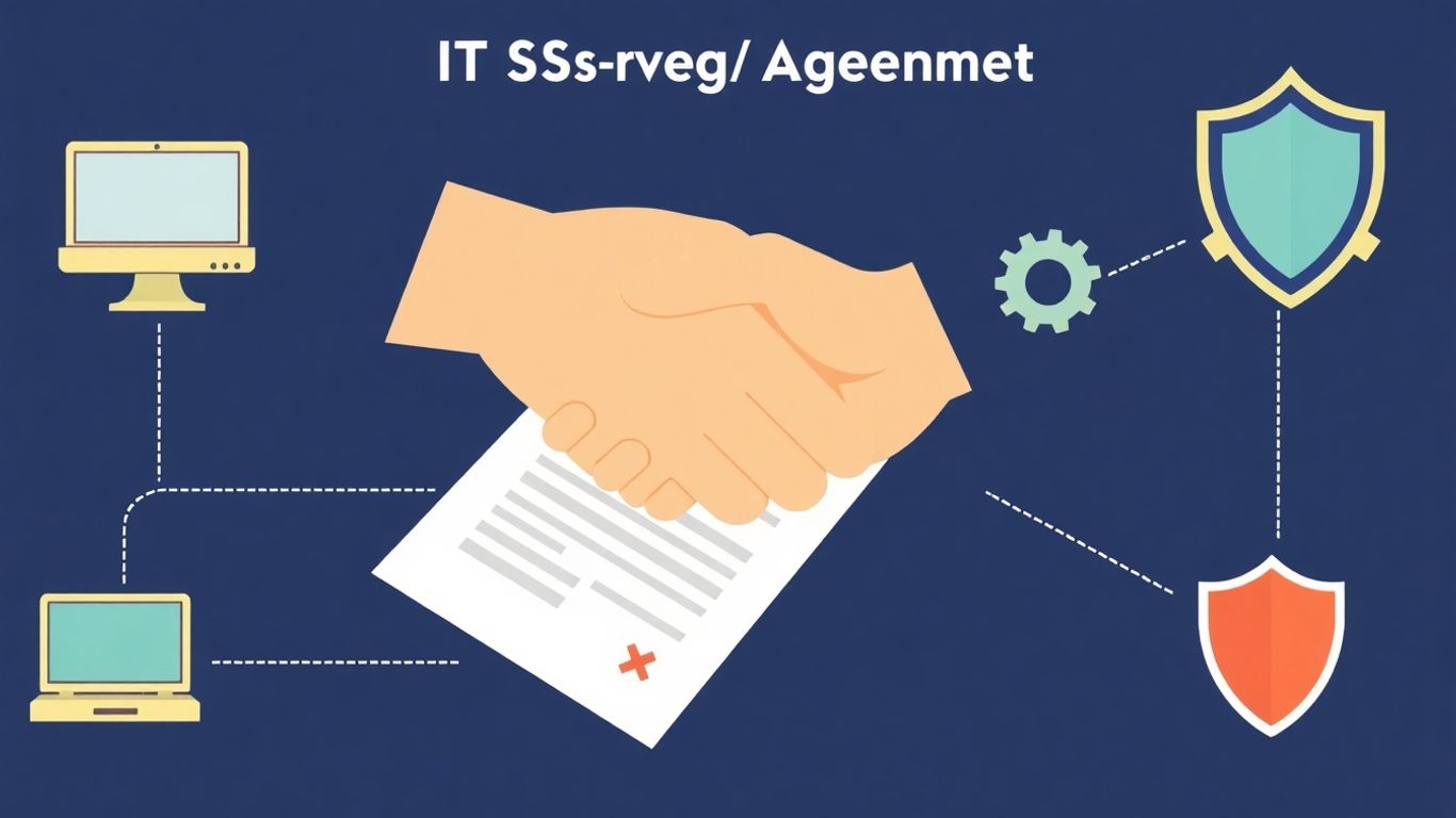 IT service agreement infographic with handshake and tech icons.