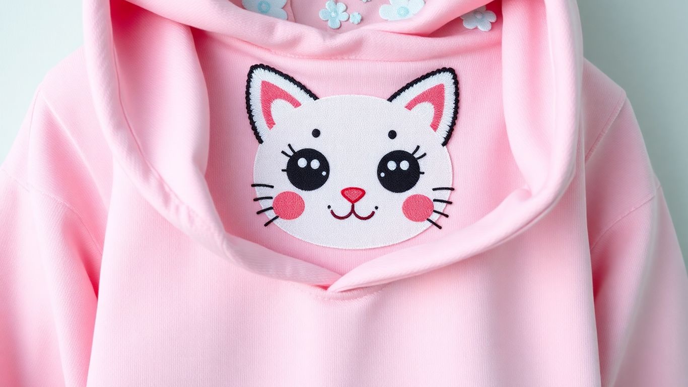 Cute Japan cat hoodie with floral accents