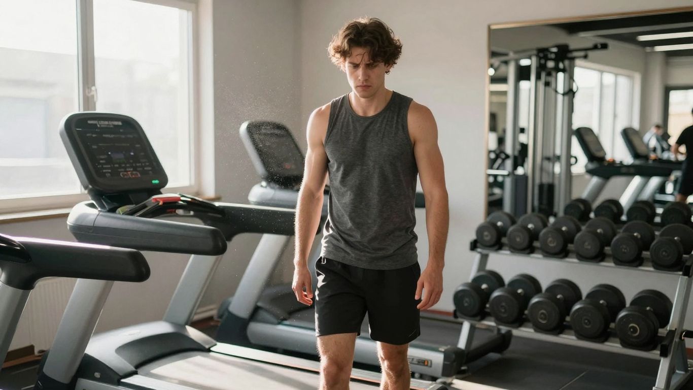 Beginner in gym choosing between cardio and weights.