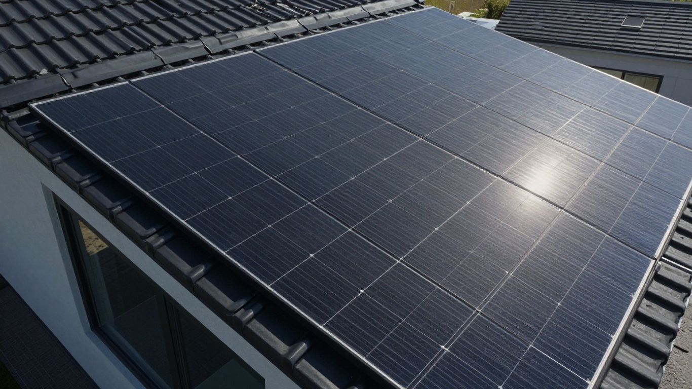 Toiture avec des tuiles solaires modernes et intégrées.