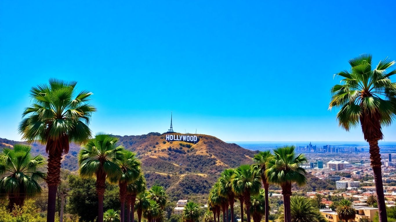Hollywood sign and Los Angeles cityscape