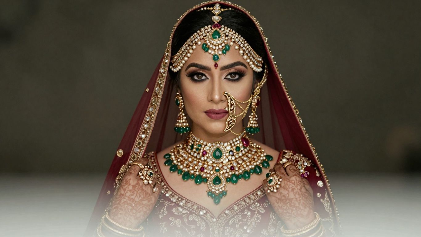 Bride wearing exquisite Indian bridal jewellery