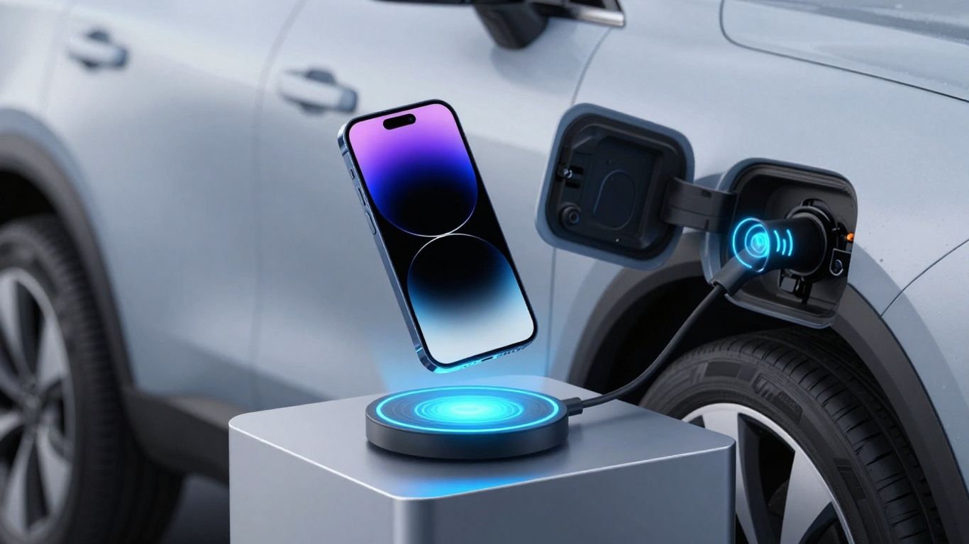 Futuristic wireless charging for phones and cars.