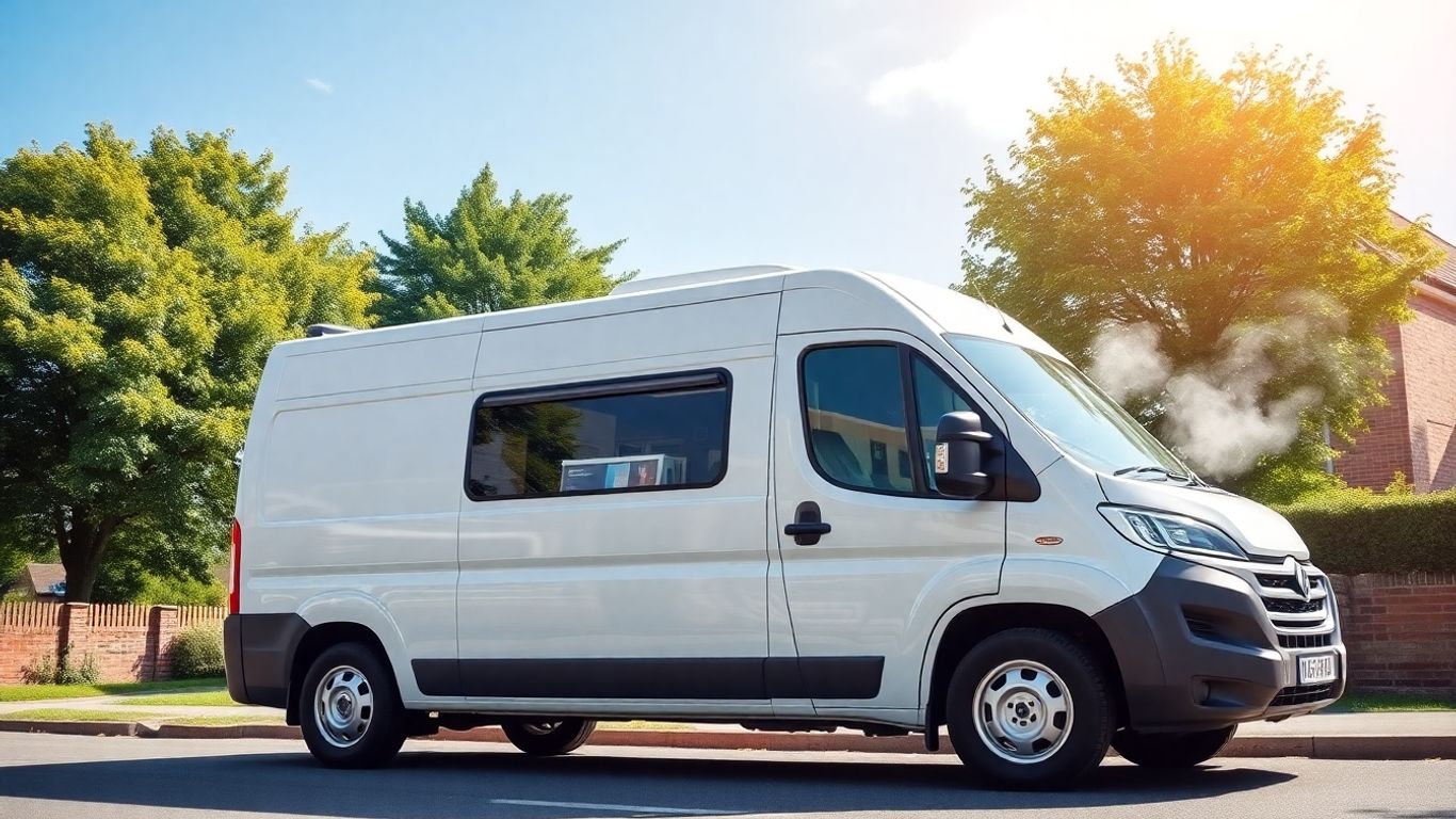 Mobile coffee van on a UK street, ready to serve.