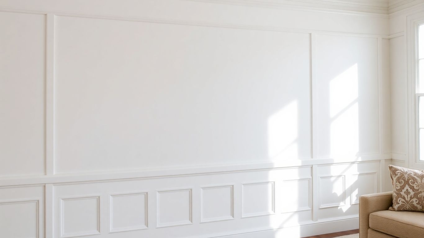 Modern board and batten wainscoting in a living room.