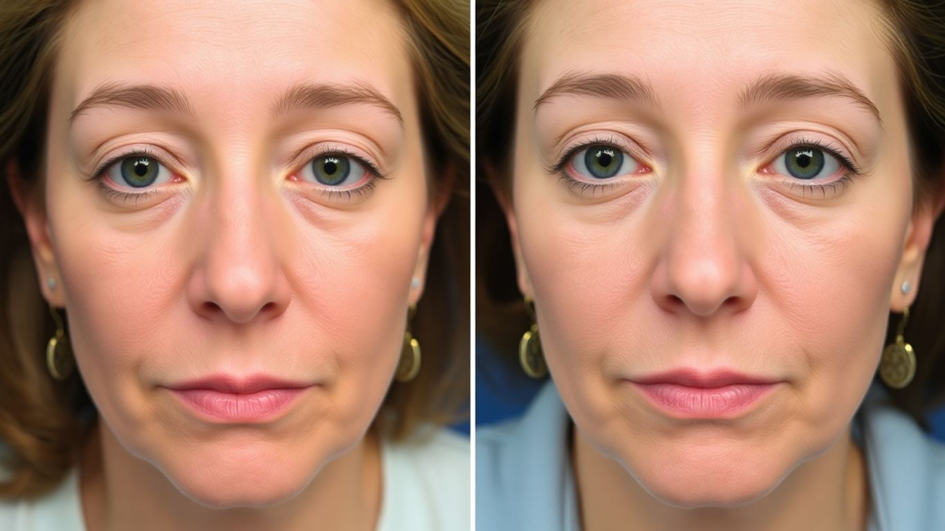 Patient's facial transformation before and after treatment.