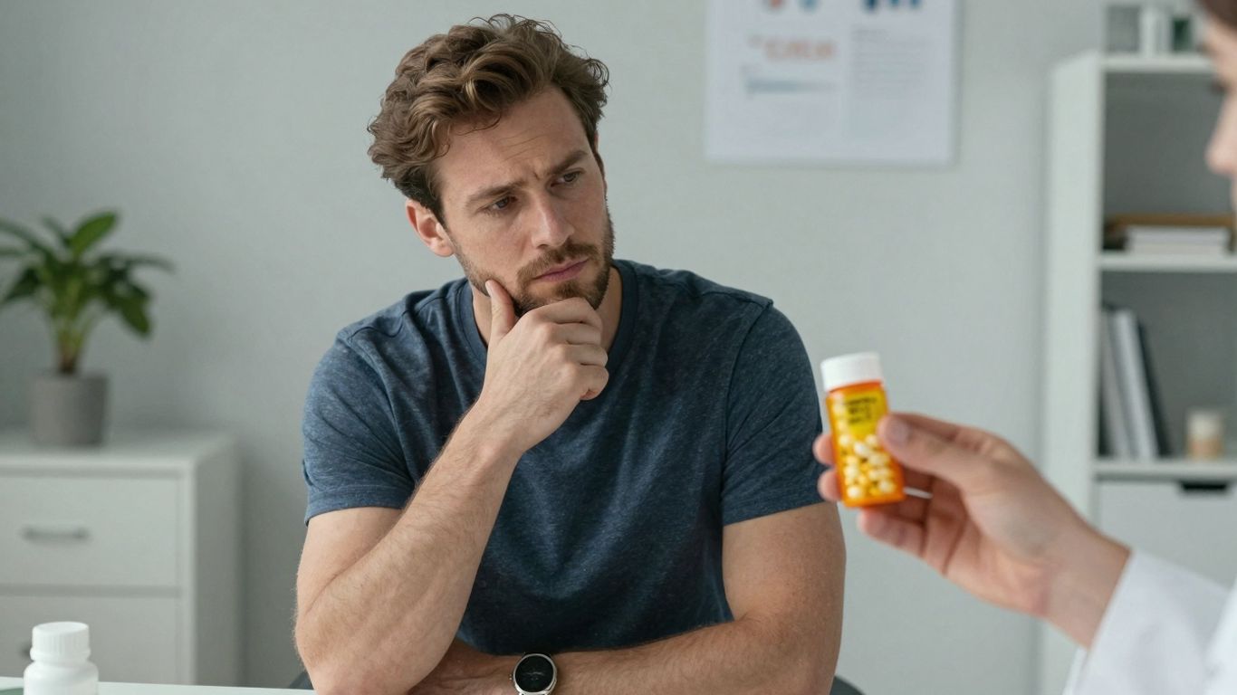 Man considering oral testosterone treatment options.