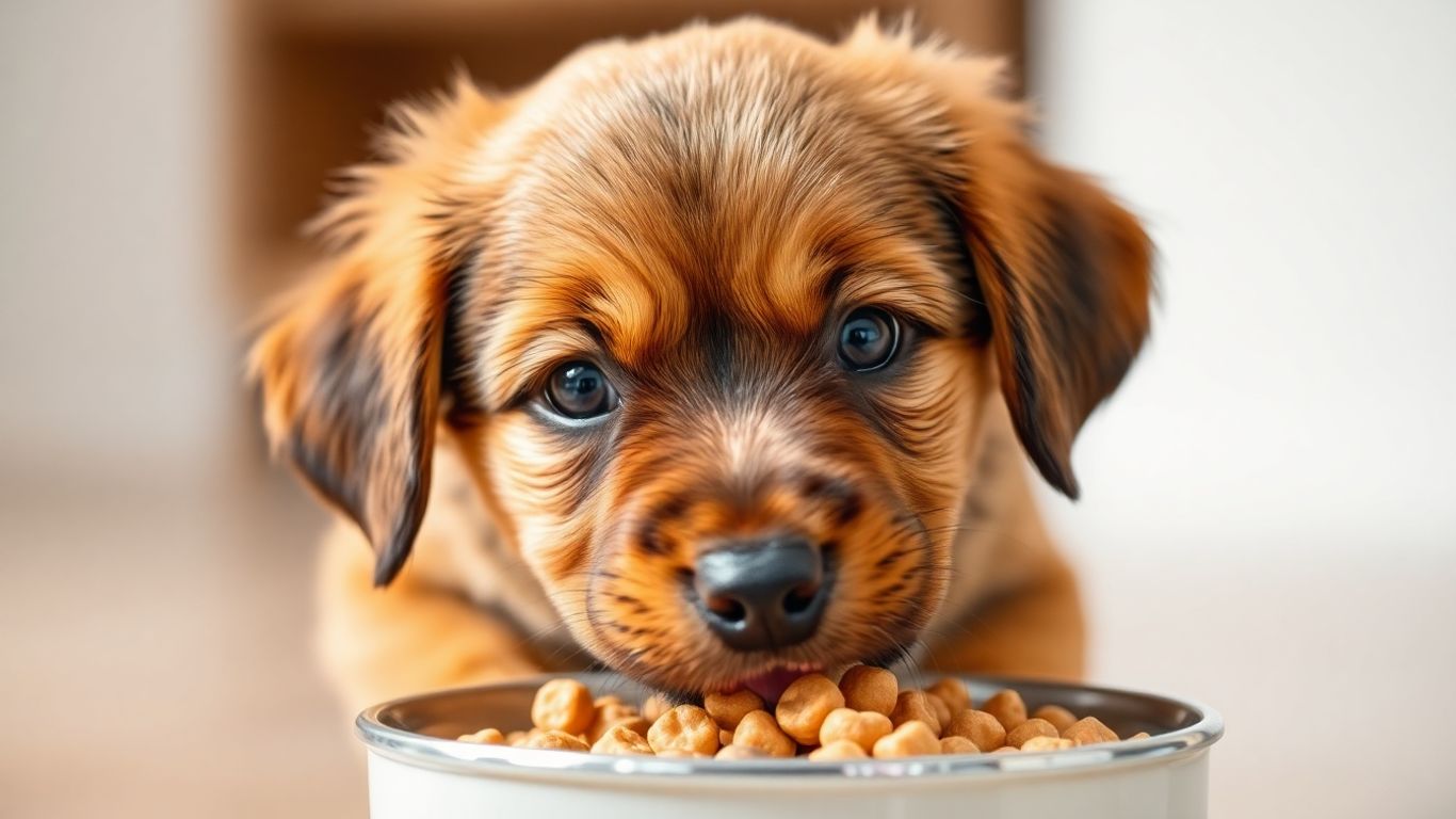 Puppy eating food from bowl