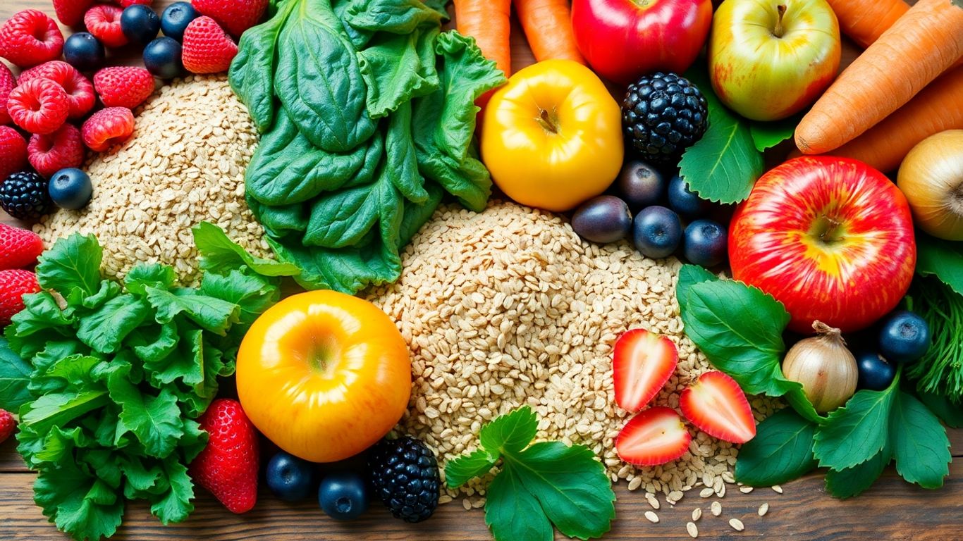 Assortment of fresh whole foods for gut health.