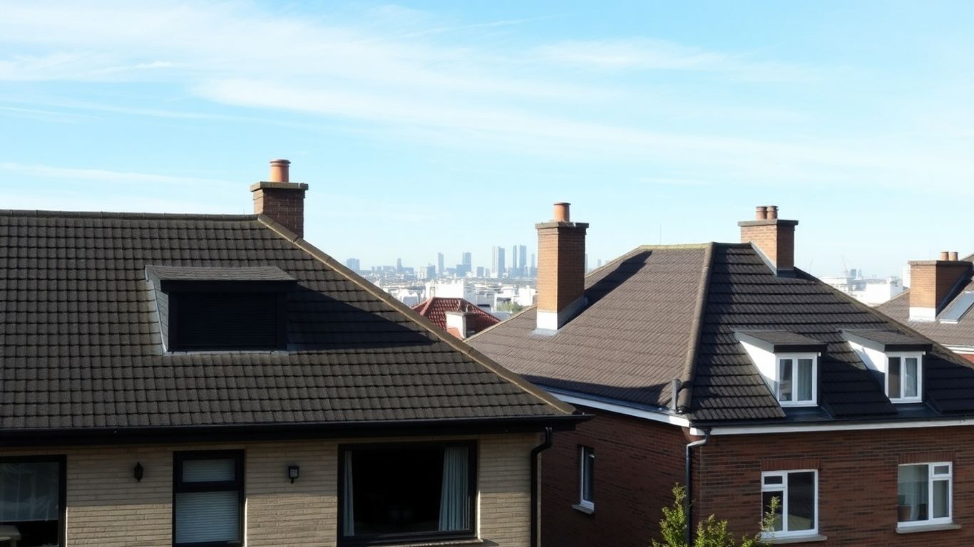 Dublin homes with flat and pitched roofs side-by-side.