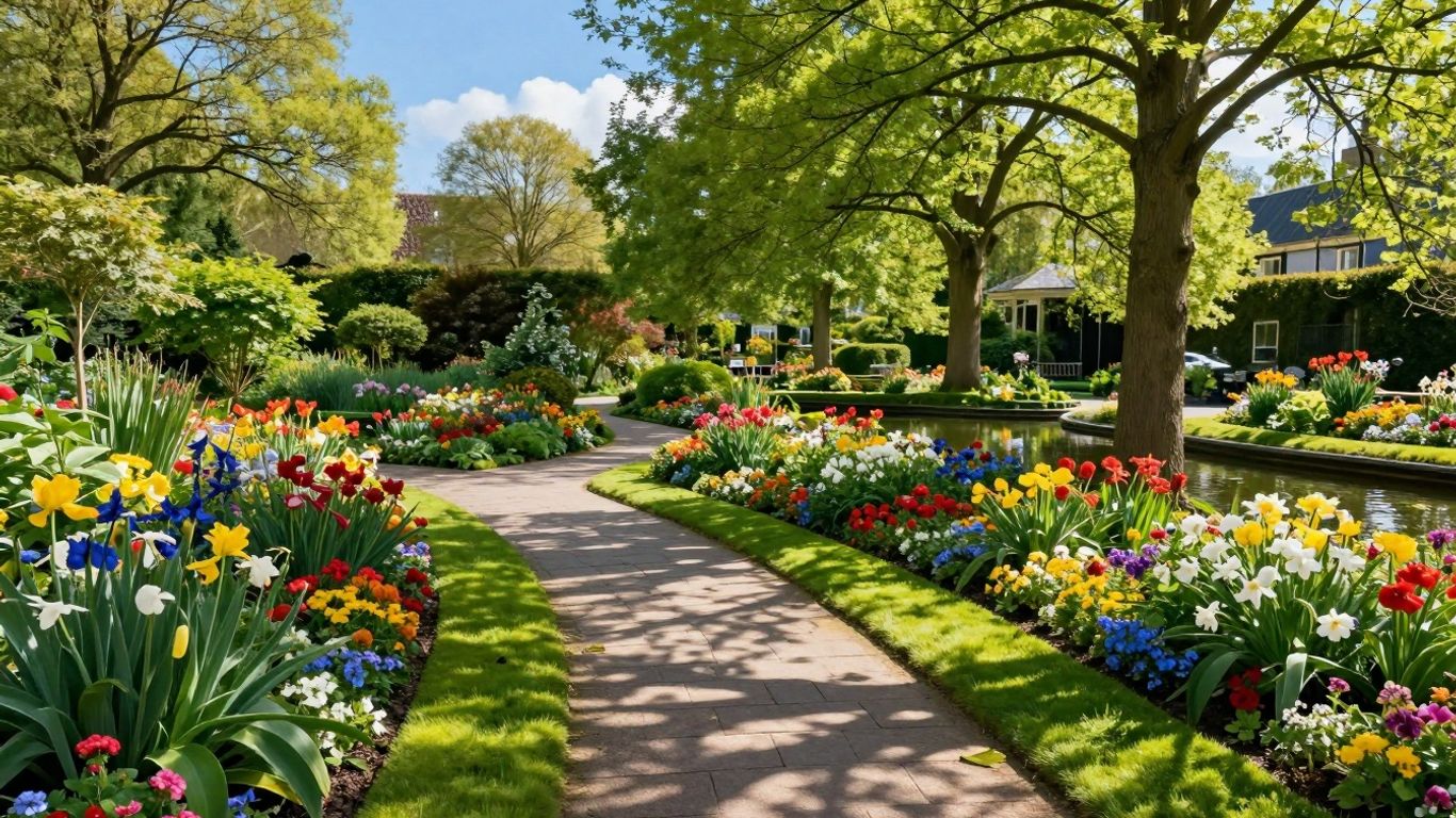 Mooie tuin in Groningen met bloemen en groen.