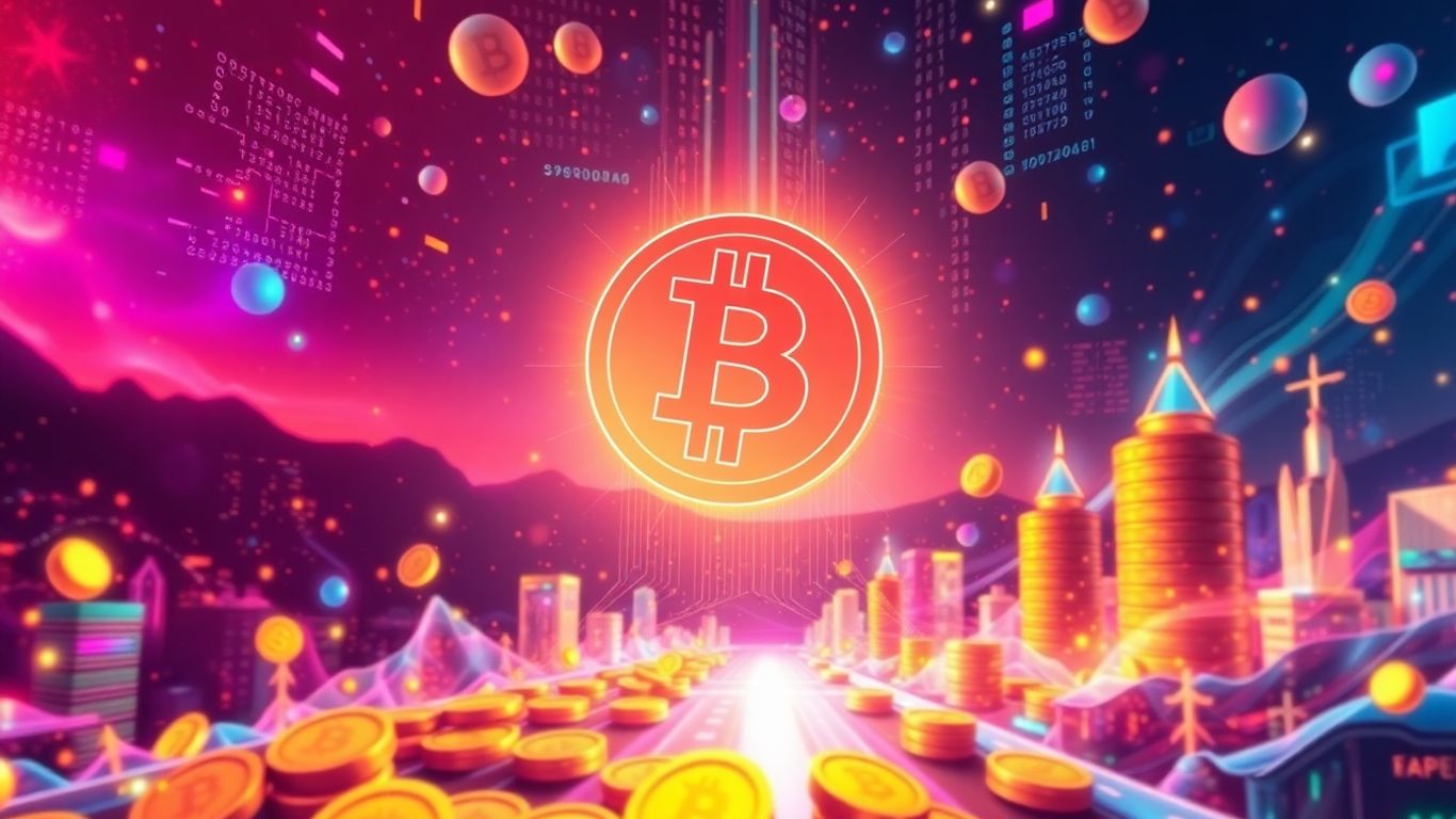 Cryptocurrency future with Bitcoin and digital coins.