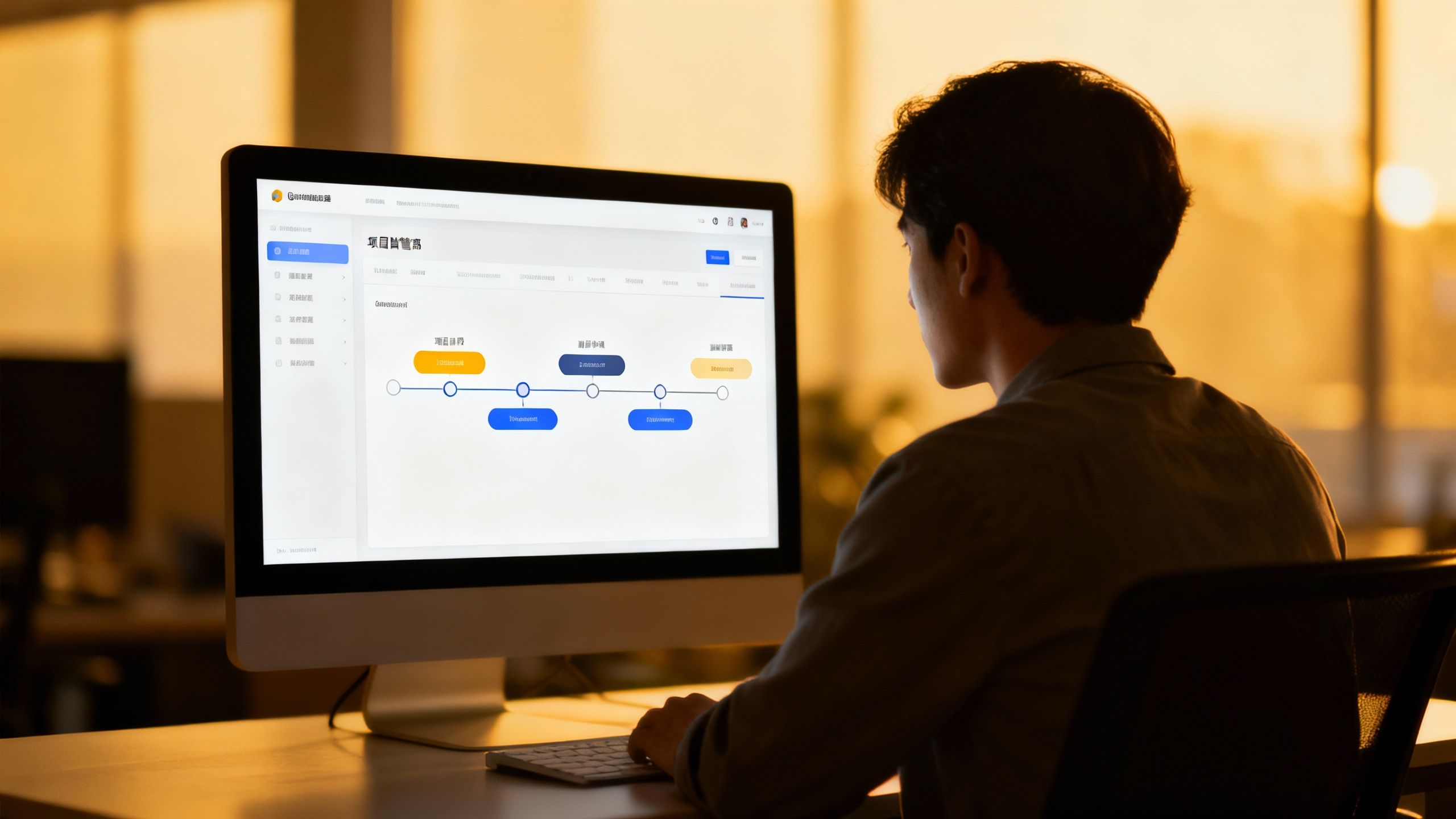 Person viewing a project management or CRM interface on a desktop.