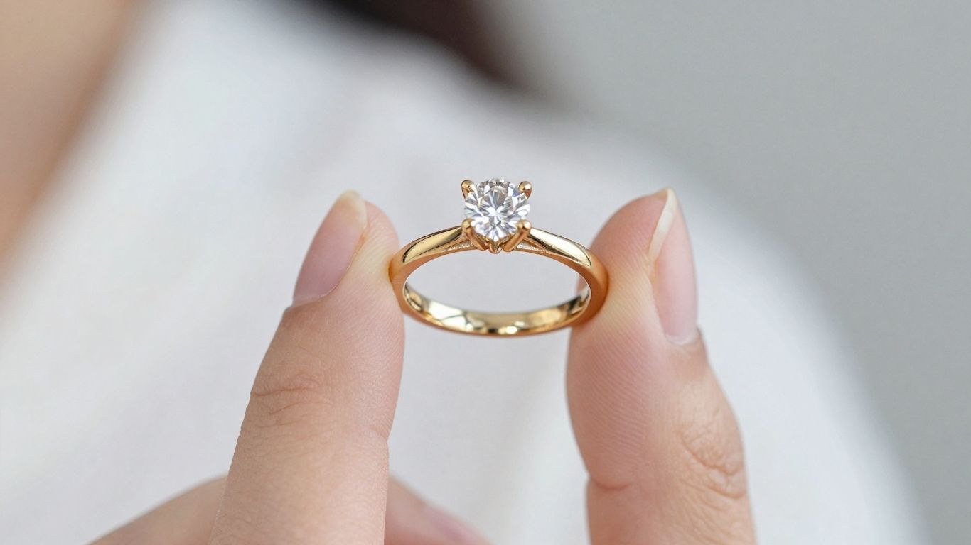 Gold engagement ring on a woman's finger