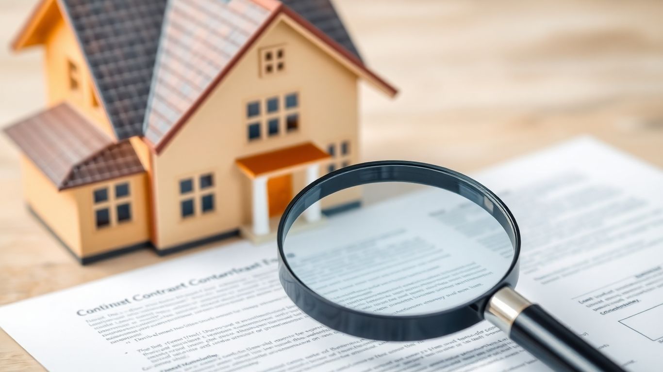 Casa con lupa sobre contrato de seguro.