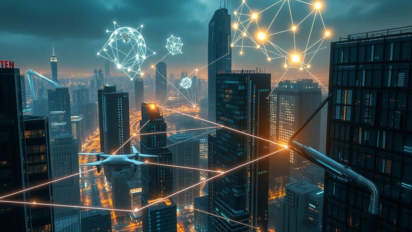 AI in use 2025 cityscape infographic