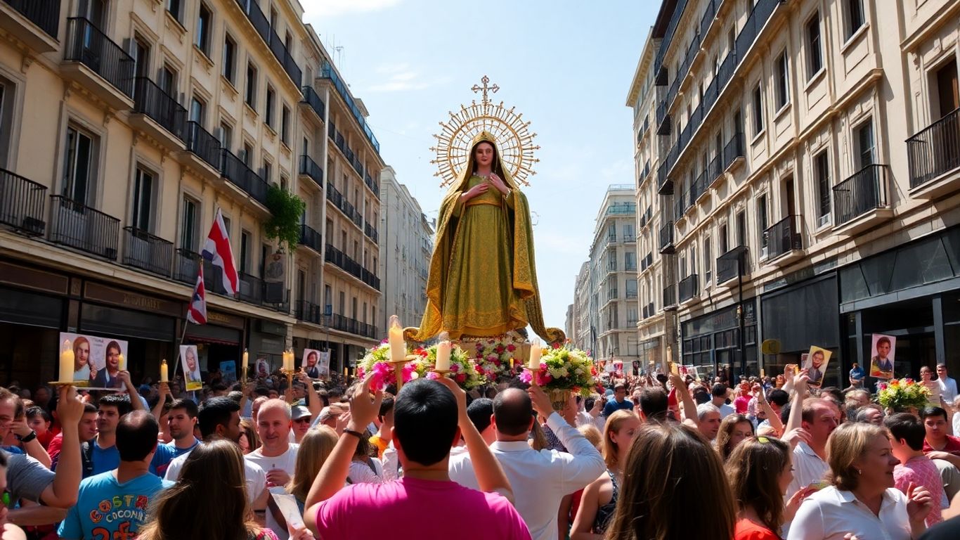 Procissão do Círio com estátua e multidão em Belém.