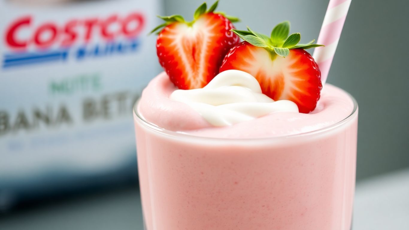 Costco Strawberry Banana Smoothie with fresh fruit and whipped cream.