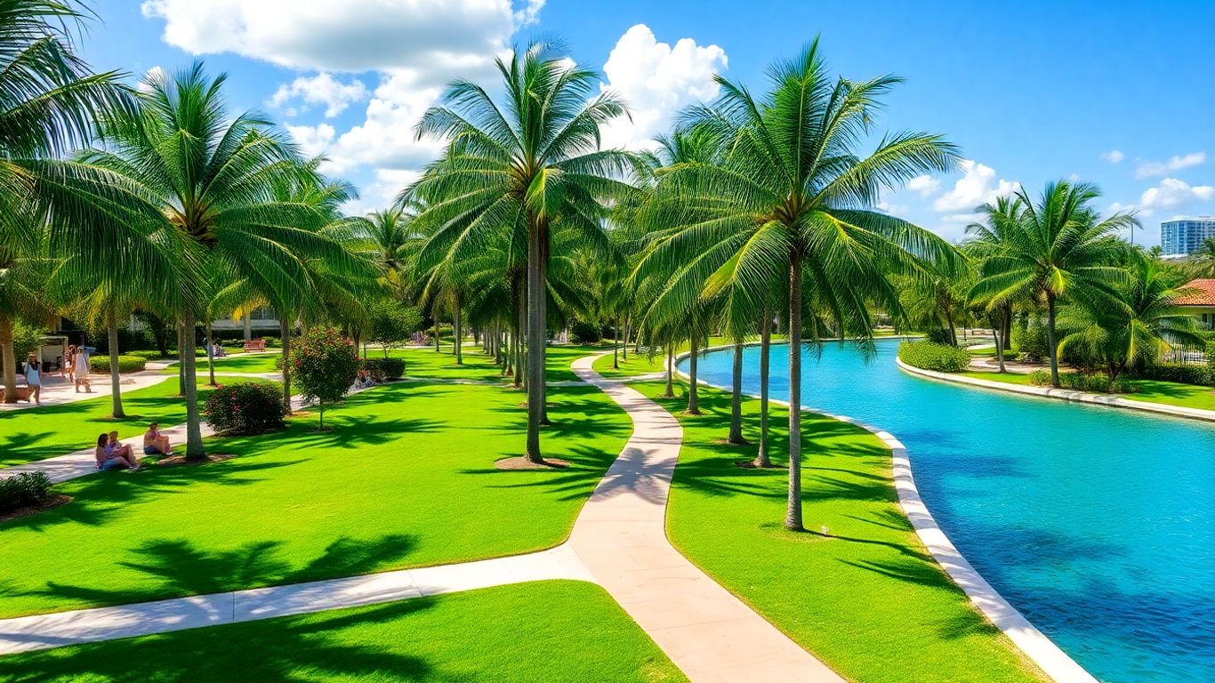 Aventura Florida park with palm trees and water