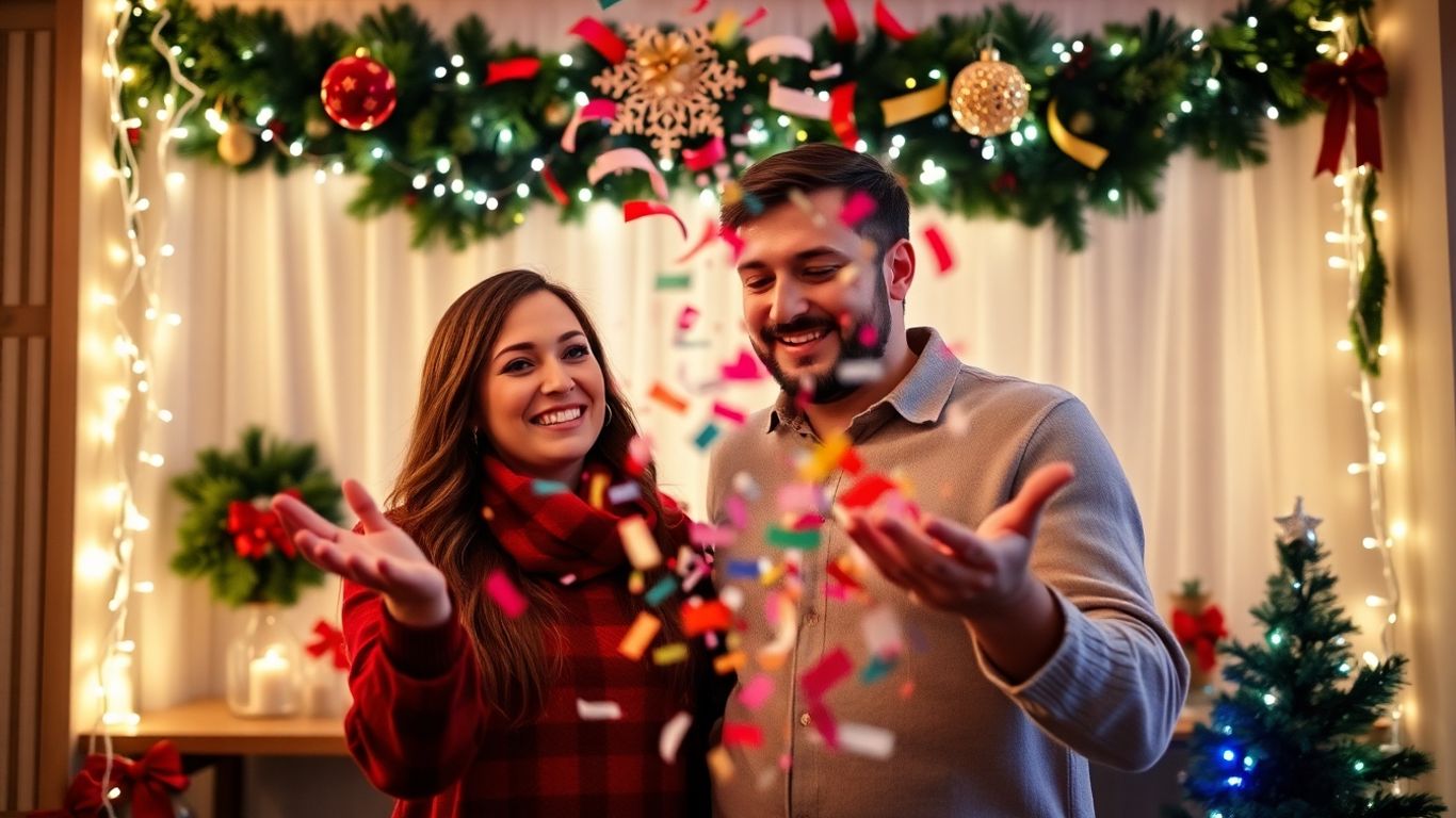 Holiday gender reveal party with confetti
