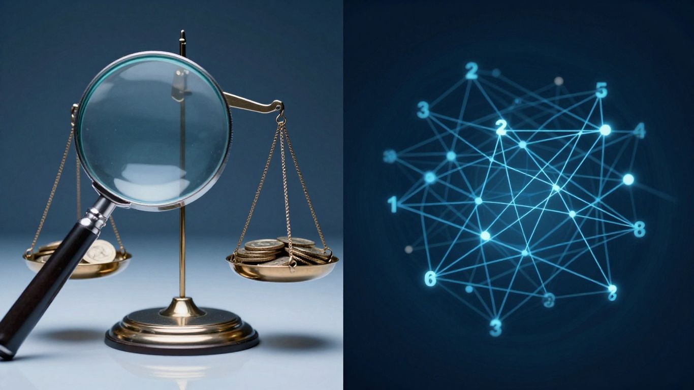 Balance scale and complex network of numbers.