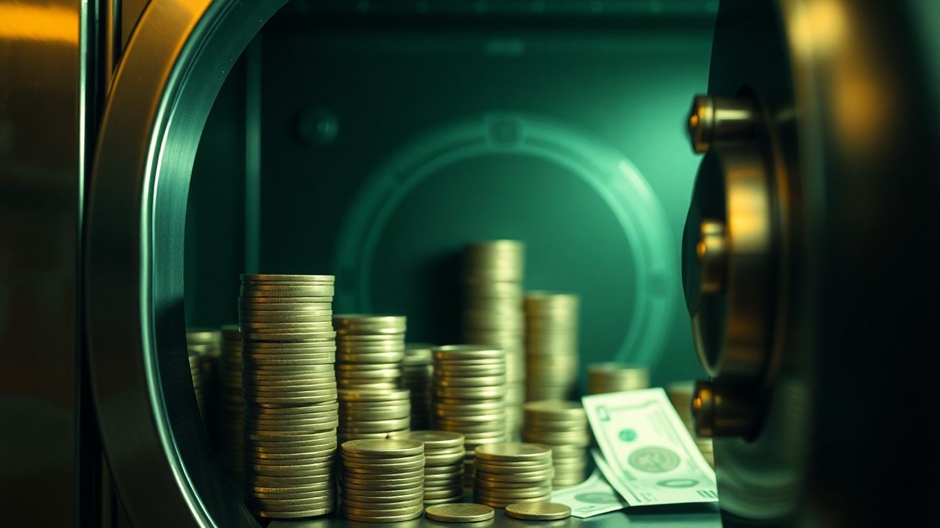 Coffre-fort avec pièces et billets de banque