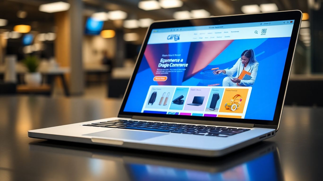 Laptop displaying a modern e-commerce website.