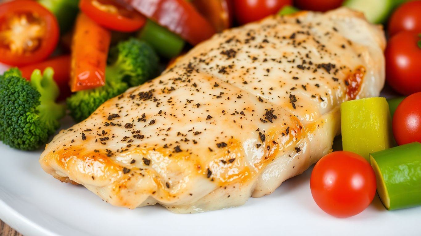 Healthy chicken breast with colorful vegetables