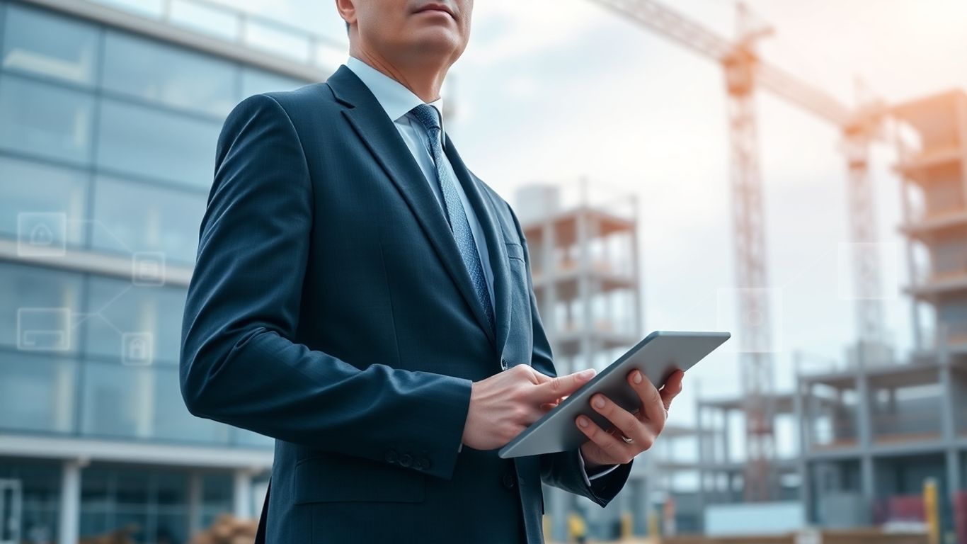vCISO overseeing construction site with digital security.