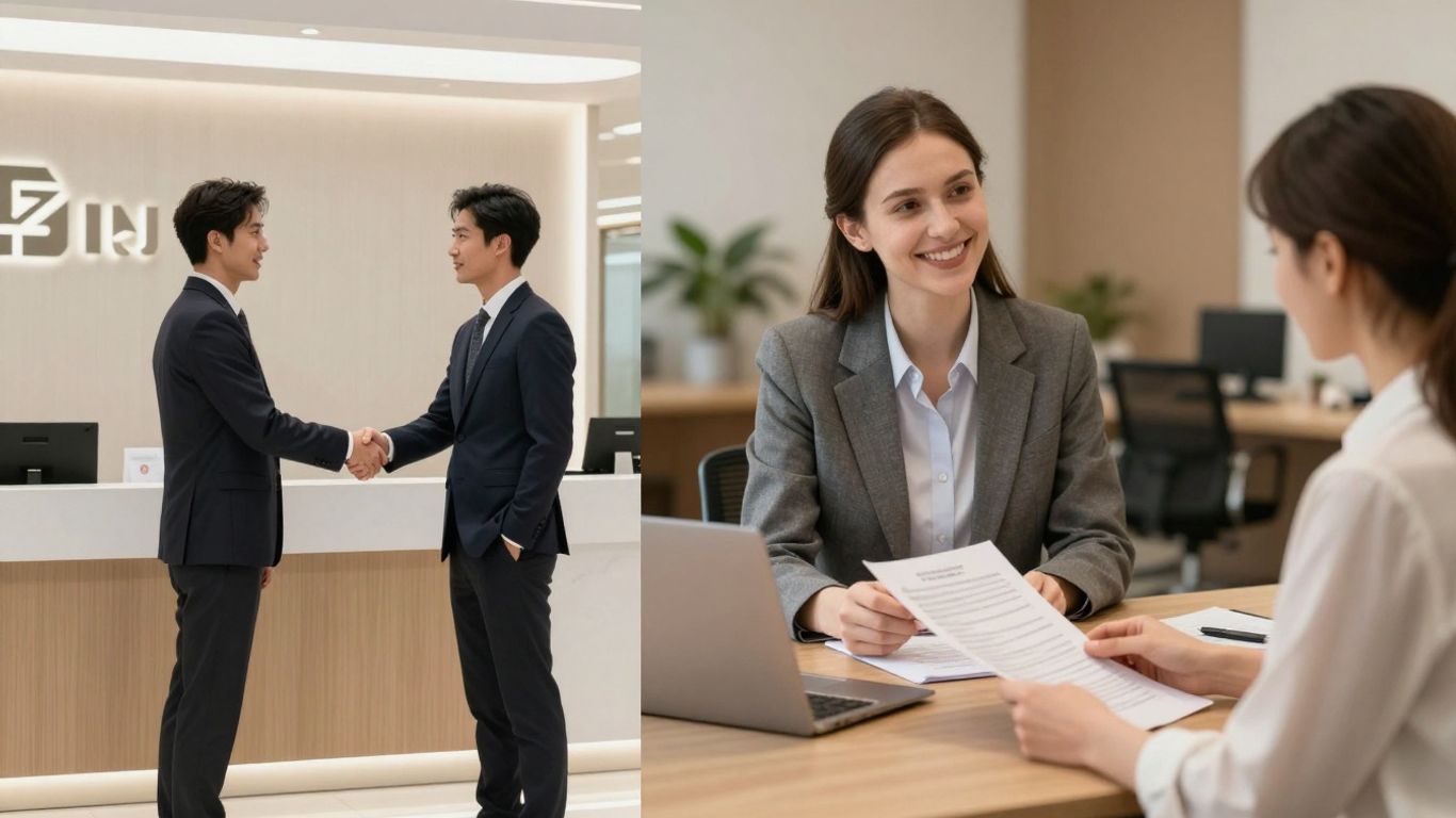 Private banker and independent advisor meeting clients.