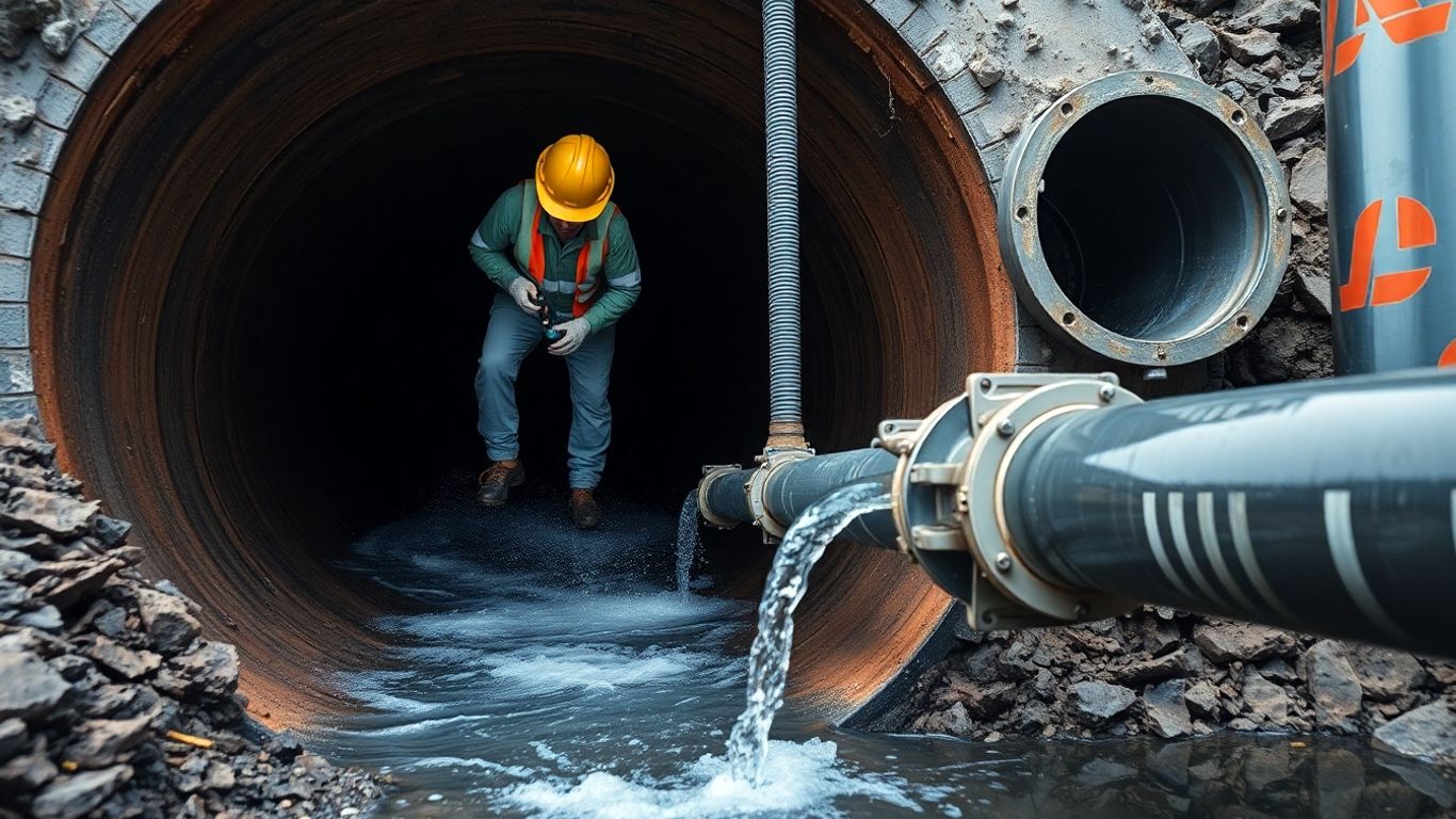 Utility workers maintaining water and sewer pipes.