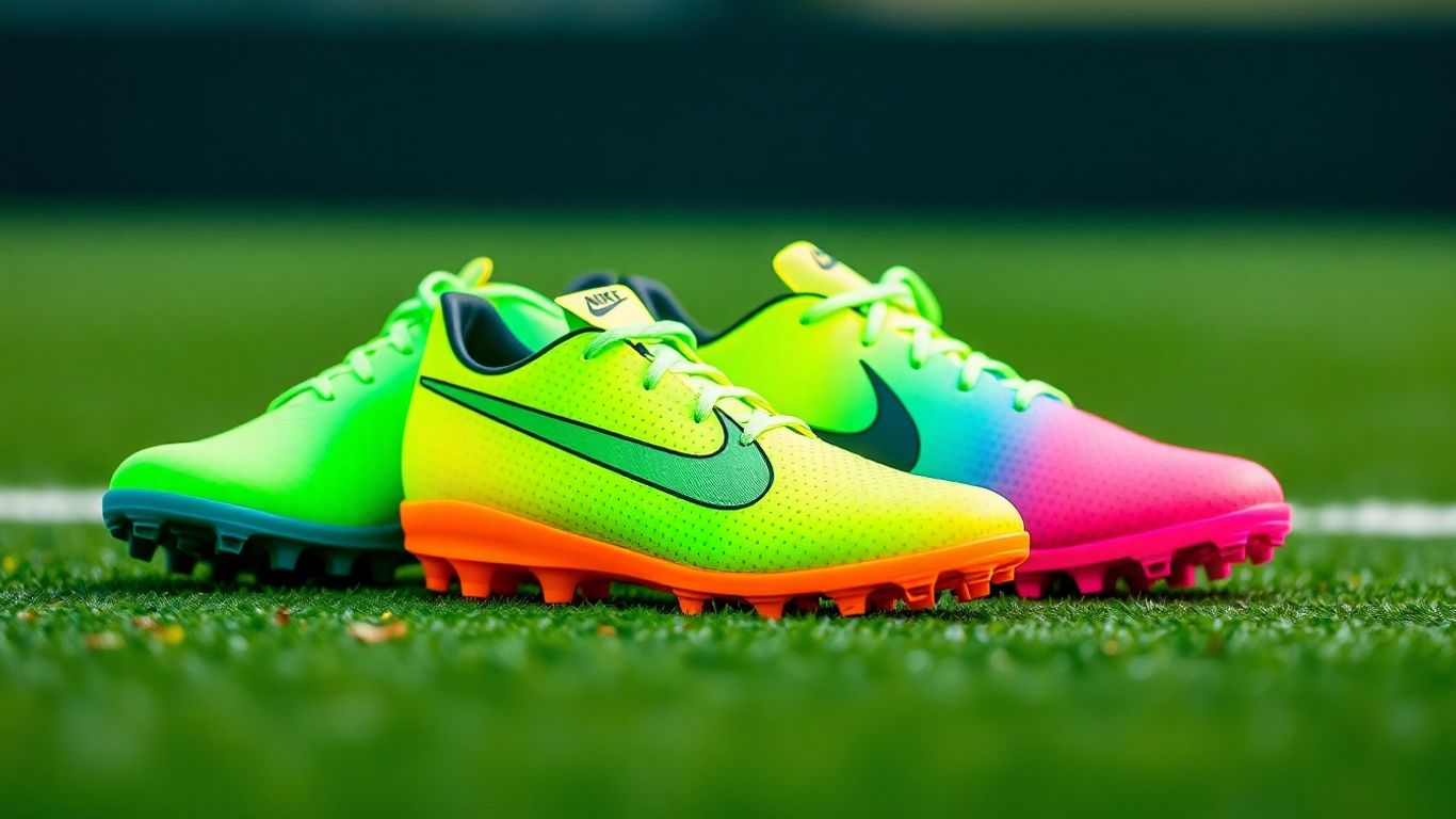 Nike youth soccer shoes, vibrant colours, athletic design.