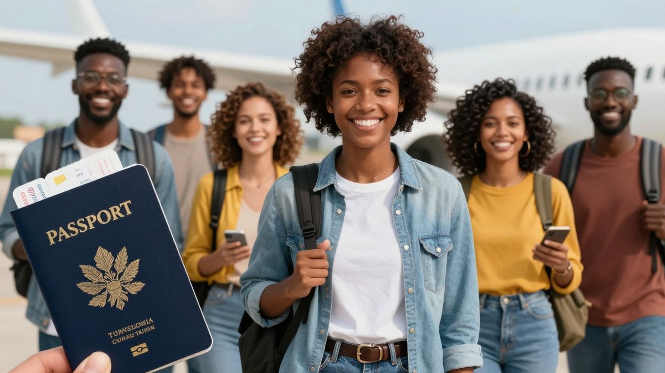 People traveling internationally with passports and airplanes.