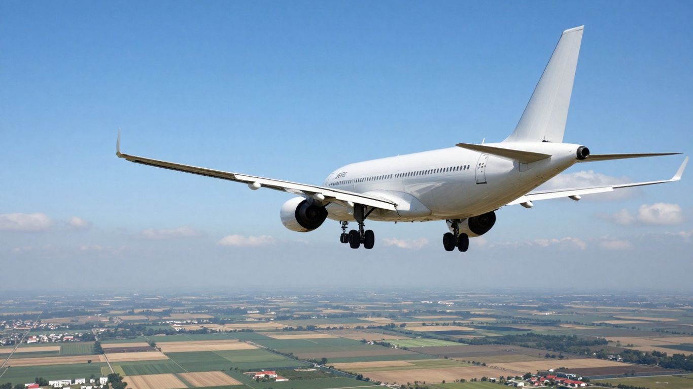 Avion survolant des champs &agrave; l'approche de Bologne.