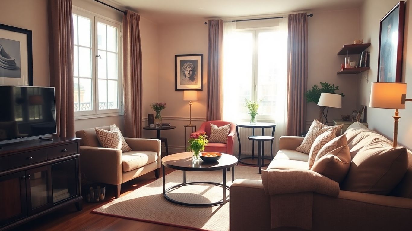 Stylish Airbnb interior with natural light and decor.