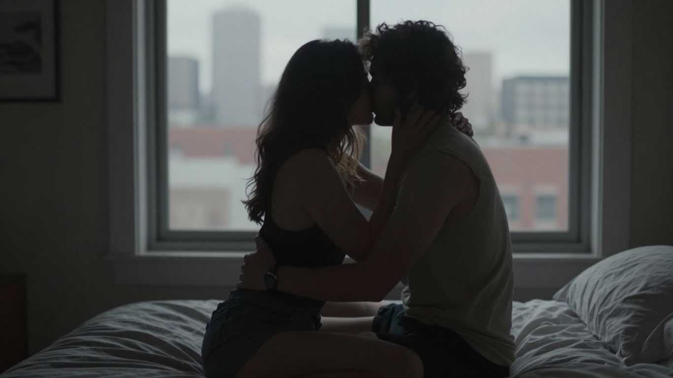 Minneapolis couple embracing intimately at night.