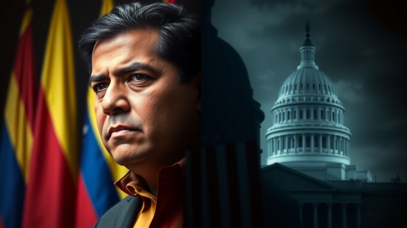 Maduro and US Capitol building in a political standoff.