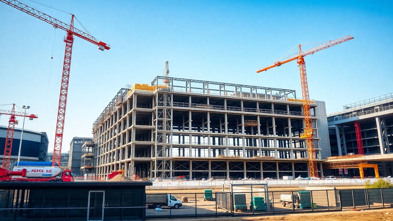 Construction d'une usine de panneaux solaires moderne et spacieuse.