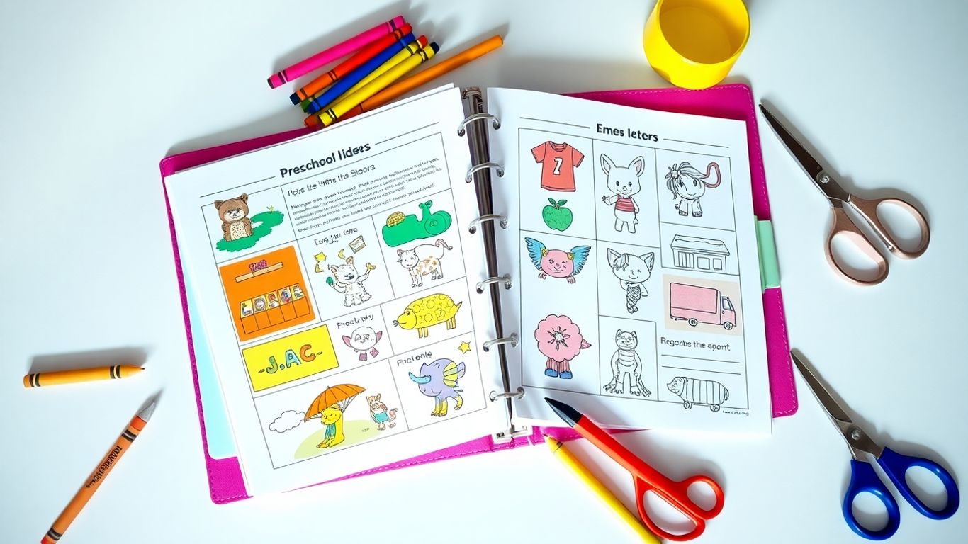 Preschool learning binder with free printables and art supplies.