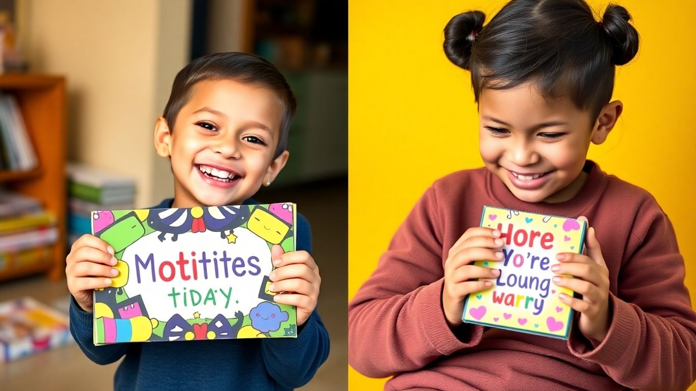 Child happily holding a personalized motivational gift.