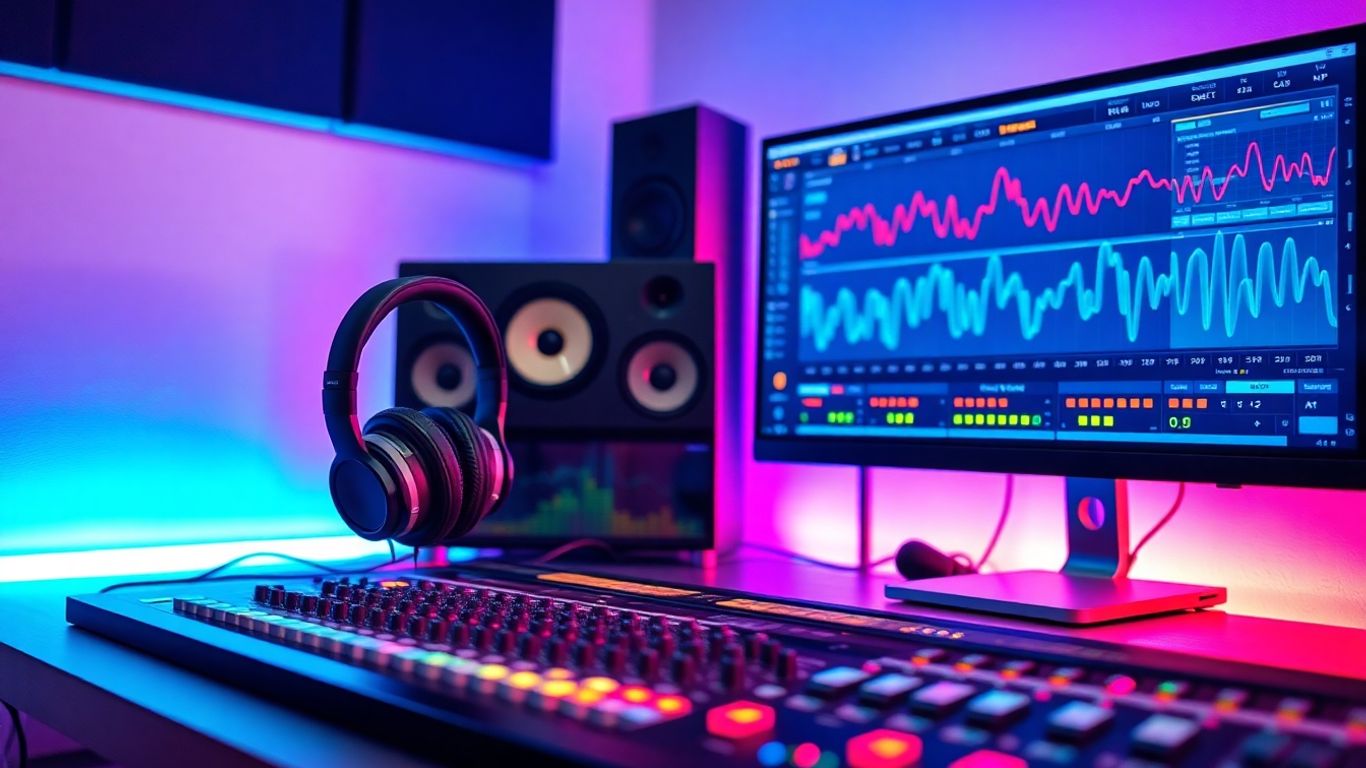 Music producer using AI plugins in modern studio