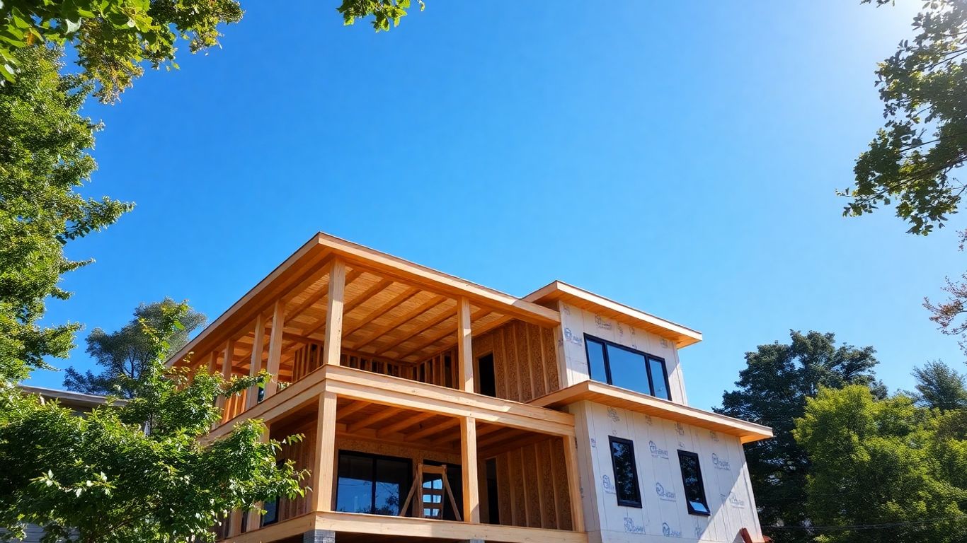 Ansley Park home construction site with blue sky.