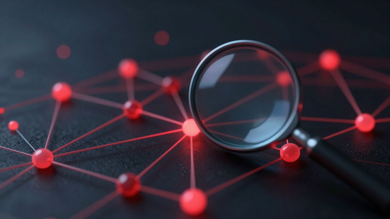 Network vulnerabilities highlighted by a magnifying glass.