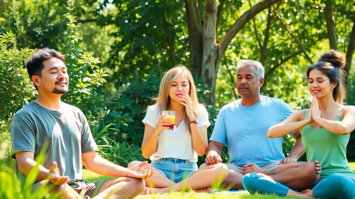 People enjoying self-care and well-being activities.
