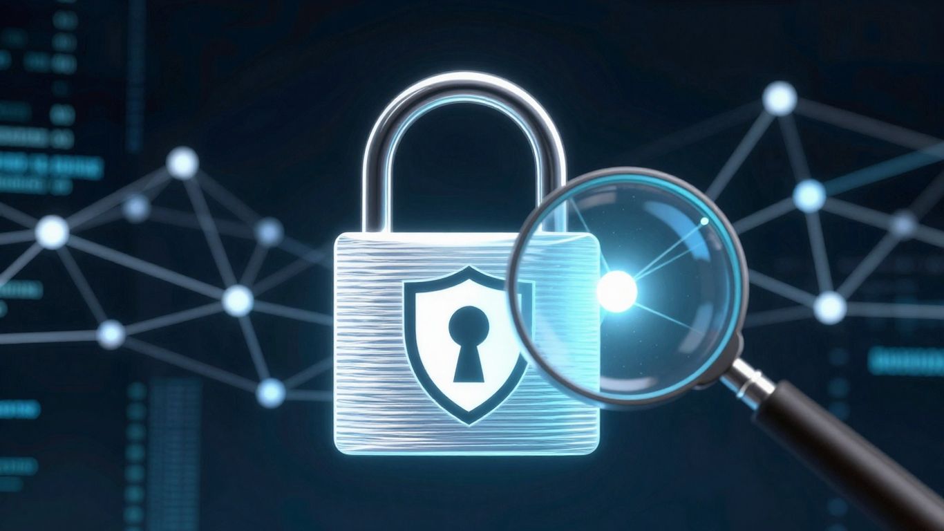 Cybersecurity lock and shield protecting network connections.