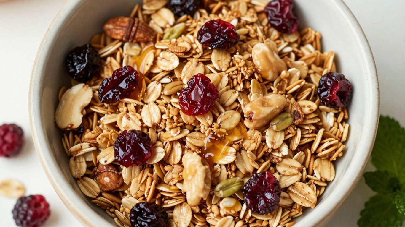 Selbstgemachtes Granola in einer Schüssel mit Früchten