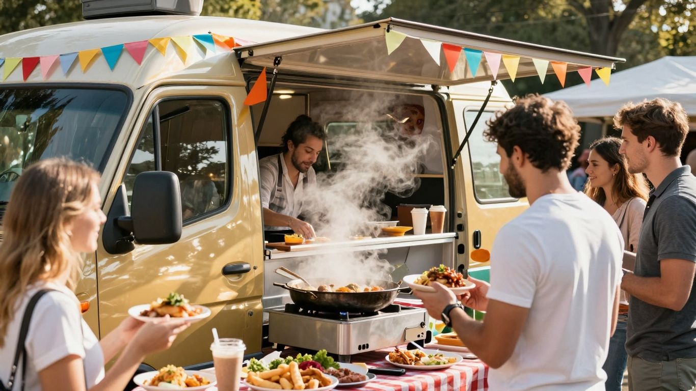 Food van serving guests at a party.
